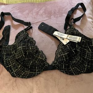 Victoria's Secret Black Gold Lace Unlined Demi Bra